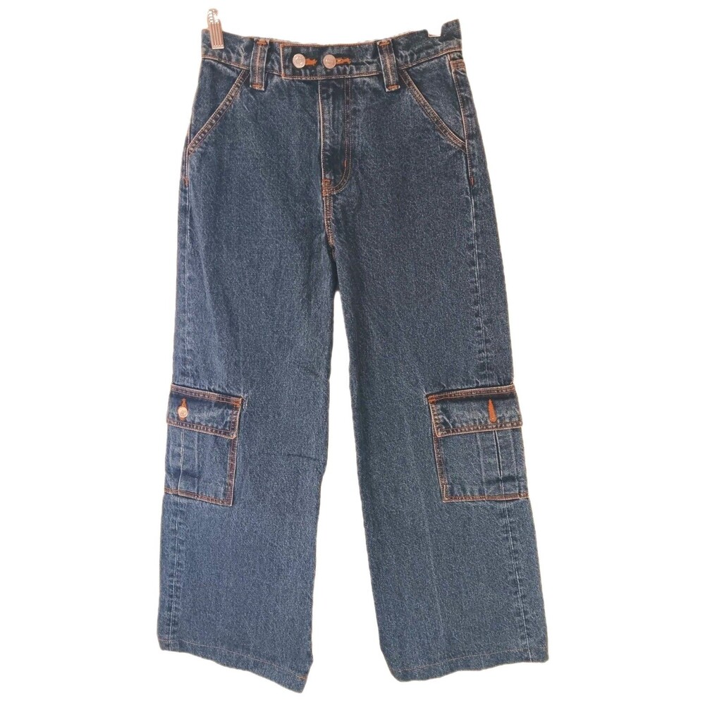 Revice Denim Baja Cargo Jeans Wide Leg Dark Wash American Flag Women's Sz 28